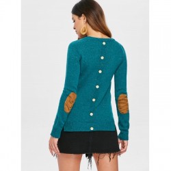 Elbow Spliced Back Buttoned Pullover Sweater